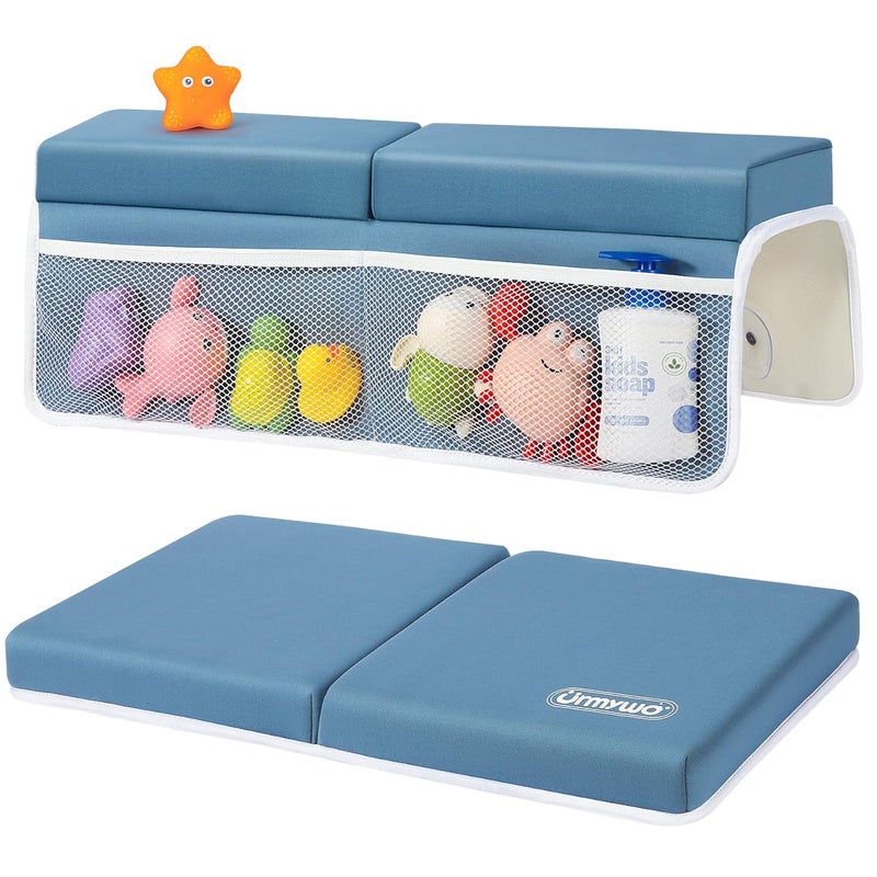 URMYWO Bath Kneeler and Elbow Rest Pad Set - 1.5" Thick Baby Bath Kneeler Pads with Toys Organizer, Anti-Slip Cozy Knee & Arm Support Bathtub Mat, Quick Dry Kneeling Pad for Baby Bath Time - Image 1